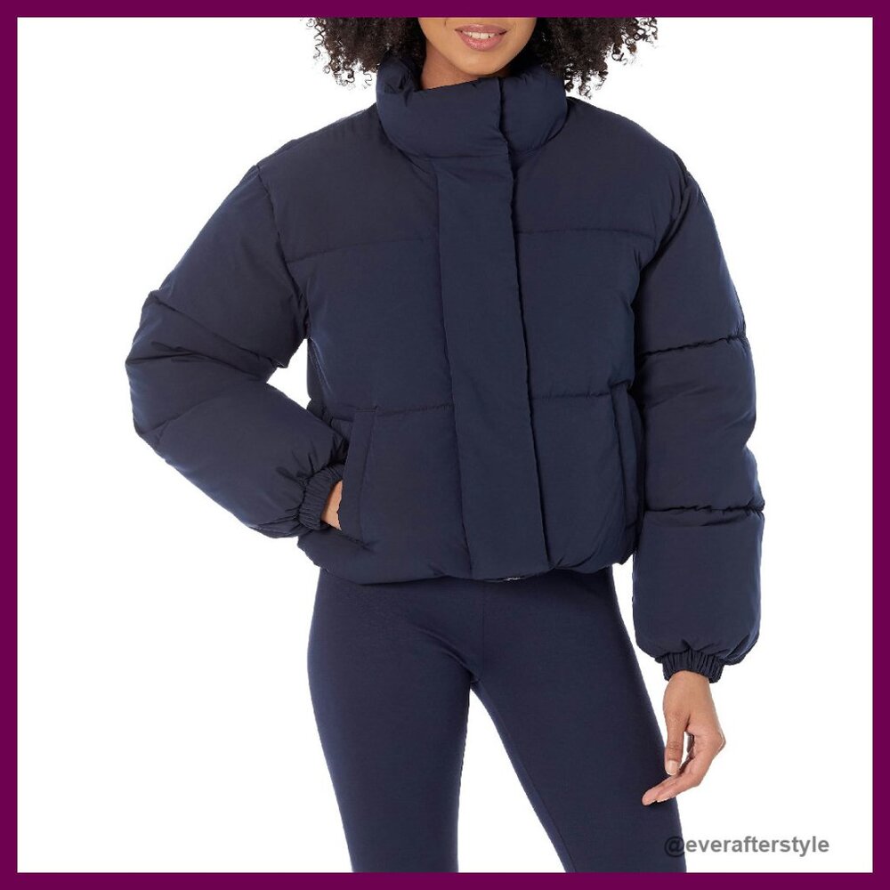 Cropped Full-Zip Puffer Jacket Quilted Matte Sher… - image 1